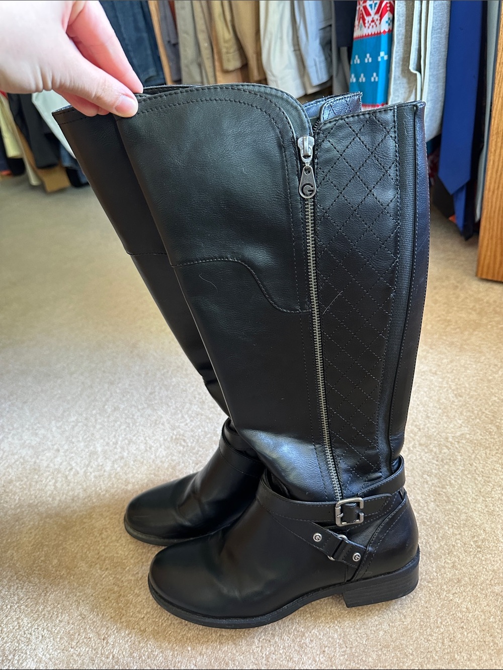 GBG Los Angeles Black Quilted-Panel Riding Boots